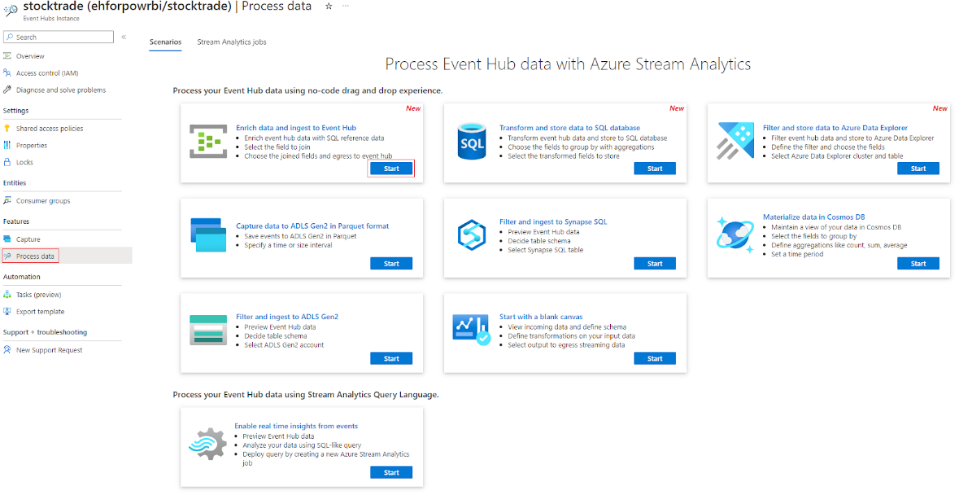 Process Event Hub data with Azure Stream Analytics