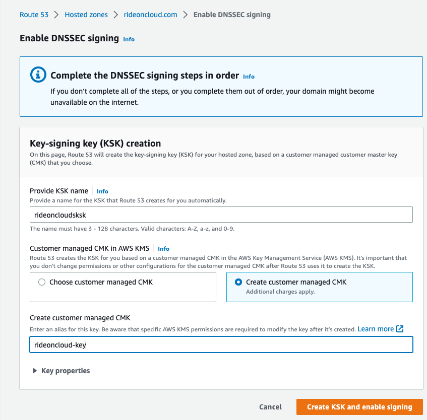 Enable DNSSEC on Route53